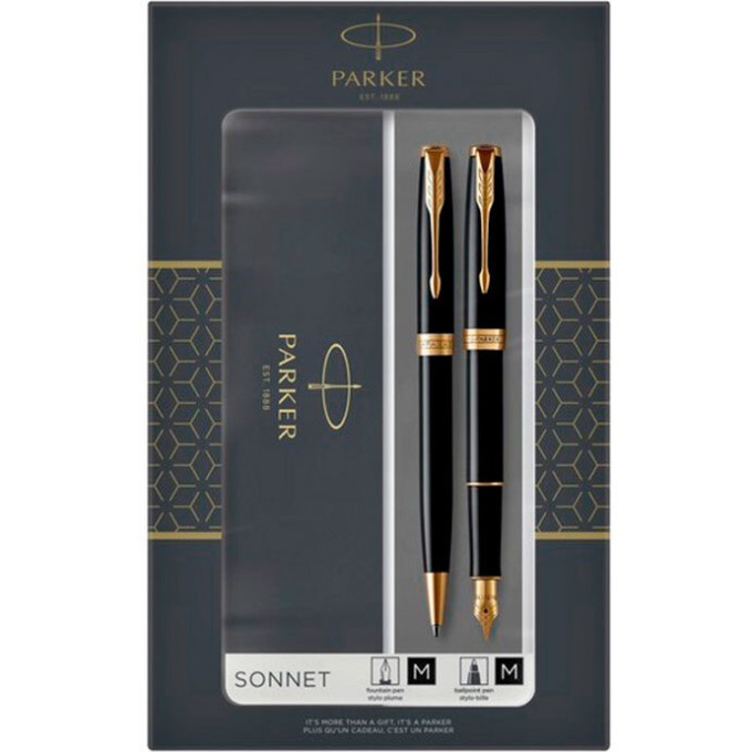 Набор PARKER SONNET LAQBLACK GT перьевая и шариковая ручки 2093371 CW2093371